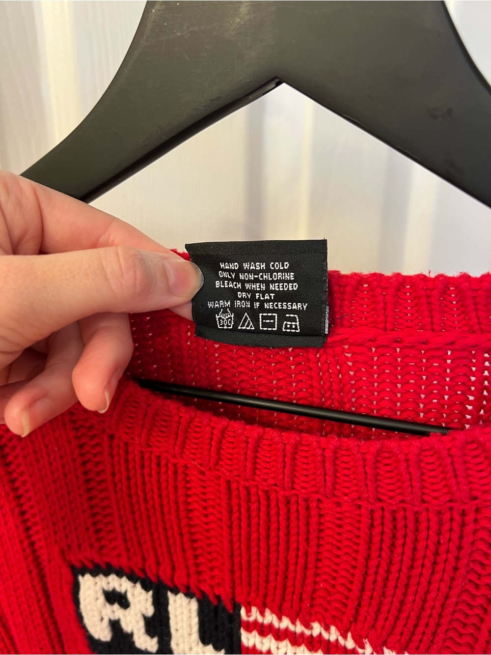Vintage 90’s Ralph Lauren Red Ribbed Crewneck Sweater with Flag Patch - Picture 5 of 7